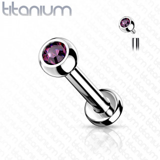 Piercing l�vre / cartilage Titane � boule sertie pourpre � filetage interne