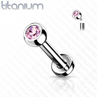 Piercing l�vre / cartilage Titane � boule sertie rose � filetage interne