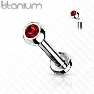 Piercing l�vre / cartilage Titane � boule sertie rouge � filetage interne