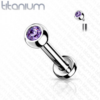 Piercing l�vre / cartilage Titane � boule sertie Tanzanite � filetage interne