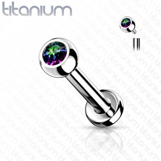 Piercing l�vre / cartilage Titane � boule sertie Vitrail Medium � filetage interne