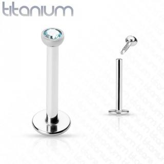 Piercing l�vre en titane serti bleu aqua (filetage interne)