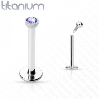 Piercing l�vre en titane serti bleu (filetage interne)