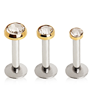 Piercing l�vre labret avec embout disque dor� serti � filetage interne