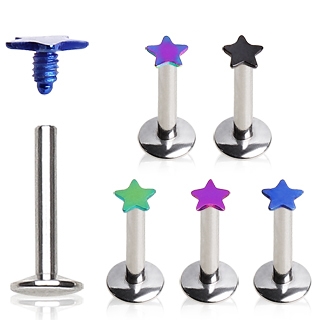 Piercing l�vre labret avec embout �toile � filetage interne