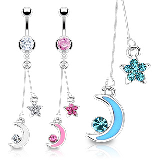Piercing nombril pendentif lune �toil�e