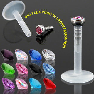 Piercing labret bioflex avec demie-sph�re sertie