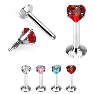 Piercing l�vre Labret coeur avec filetage interne