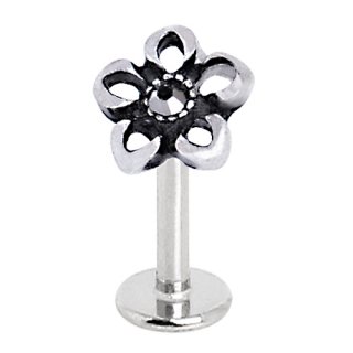 Piercing l�vre labret en acier � fleur vintage