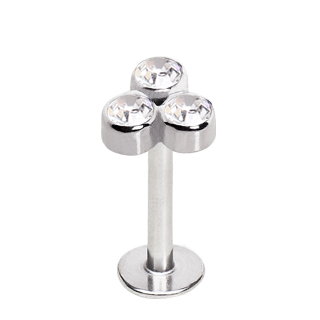 Piercing l�vre labret en acier � triade de strass