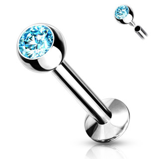 Piercing l�vre / labret serti � filetage interne - Bleu aqua