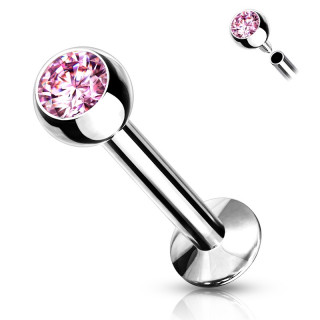 Piercing l�vre / labret serti � filetage interne - Rose