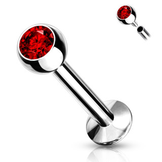 Piercing l�vre / labret serti � filetage interne - Rouge