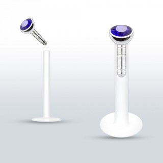 Piercing l�vre PTFE flex � gemme bleue