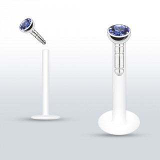 Piercing l�vre PTFE flex � gemme bleue clair