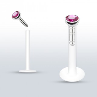 Piercing l�vre PTFE flex � gemme fuschia