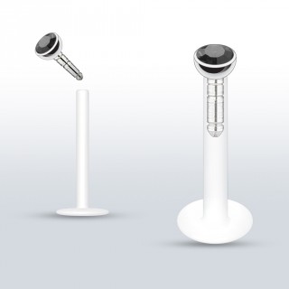 Piercing l�vre PTFE flex � gemme noire