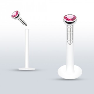 Piercing l�vre PTFE flex � gemme rose