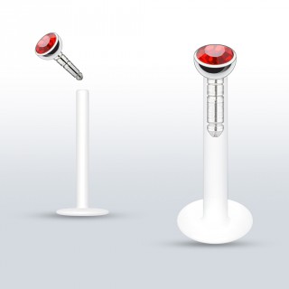 Piercing l�vre PTFE flex � gemme rouge