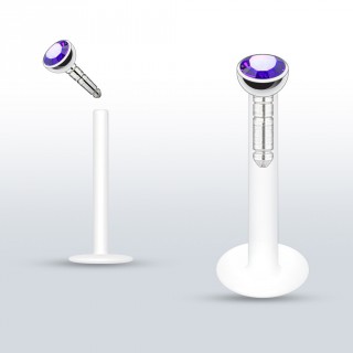 Piercing l�vre PTFE flex � gemme tanzanite