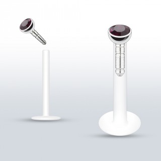 Piercing l�vre PTFE flex � gemme violette