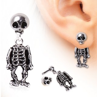 Piercing lobe oreille en forme de squelette � t�te articul�e