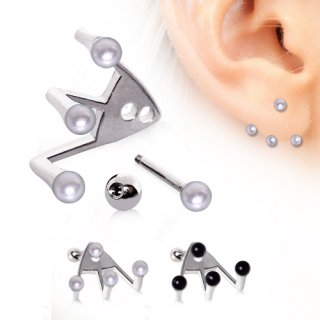 Piercing lobe oreille trident � perles