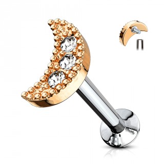 Piercing lune cuivr�e pav�e de strass (l�vre, cartilage)