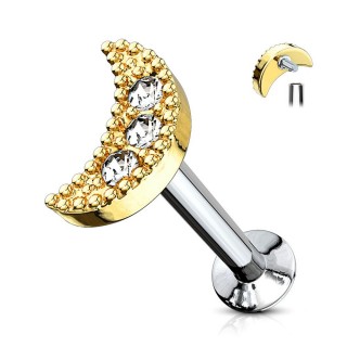 Piercing lune dor�e pav�e de strass (l�vre, cartilage)