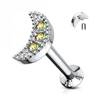 Piercing lune pav�e de strass - Aurore bor�ale (l�vre, cartilage)