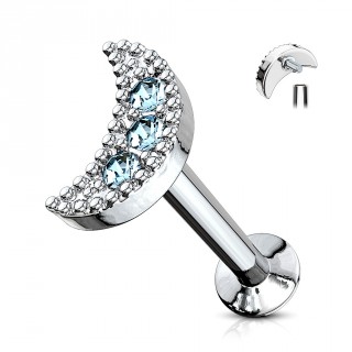 Piercing lune pav�e de strass - Bleu aqua (l�vre, cartilage)