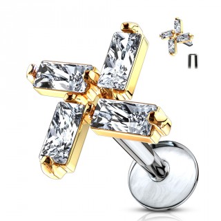 Piercing moulin dor� � vent � strass clairs (l�vre, cartilage...)