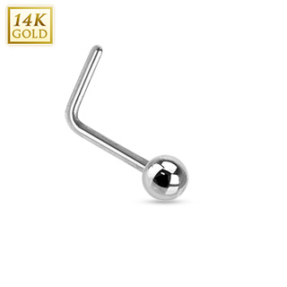 Piercing nez � boule en or blanc 14 carats � tige en "L"