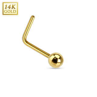 Piercing nez � boule en or jaune 14 carats � tige en "L"