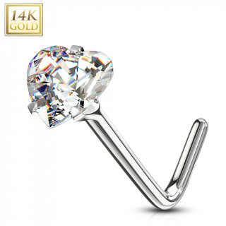 Piercing nez � coeur zirconium clair - or blanc 14 carats - Tige L