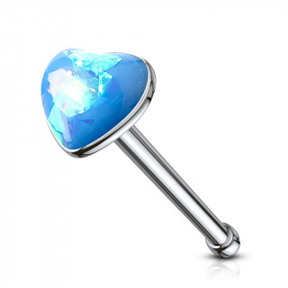 Piercing nez acier � coeur d'opale bleu clair