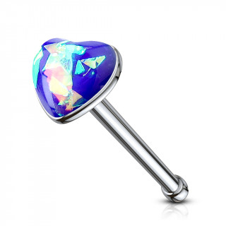 Piercing nez acier � coeur d'opale bleue
