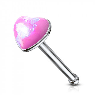 Piercing nez acier � coeur d'opale rose