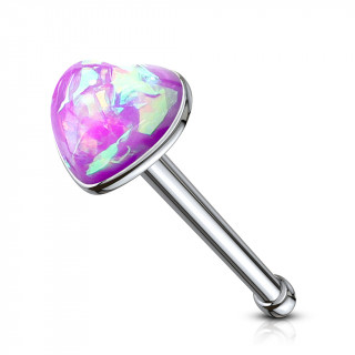 Piercing nez acier � coeur d'opale violette