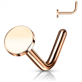 Piercing nez acier cuivr� � pastille ronde et tige "L"