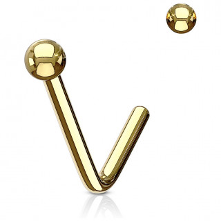 Piercing nez acier dor� � boule et tige "L"