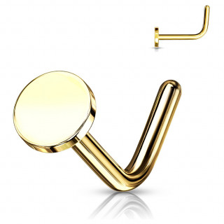 Piercing nez acier dor� � pastille ronde et tige "L"