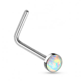 Piercing nez acier en "L" � Opale synth�tique blanche