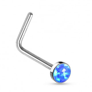 Piercing nez acier en "L" � Opale synth�tique bleue