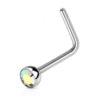 Piercing nez acier en "L" � strass aurore bor�ale