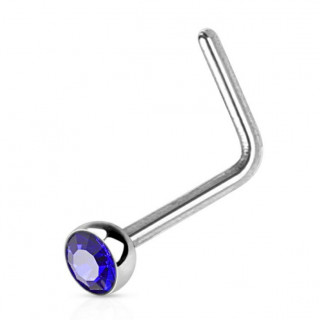 Piercing nez acier en "L" � strass bleu