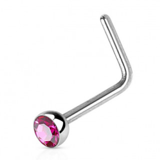 Piercing nez acier en "L" � strass fuchia
