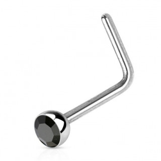 Piercing nez acier en "L" � strass noir