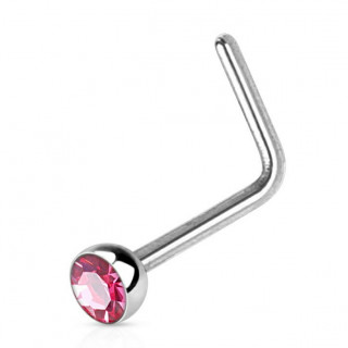 Piercing nez acier en "L" � strass rose