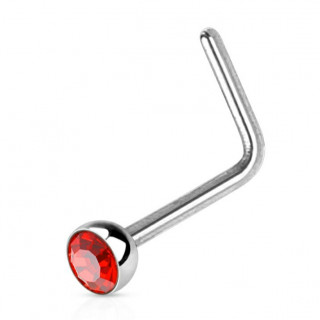 Piercing nez acier en "L" � strass rouge